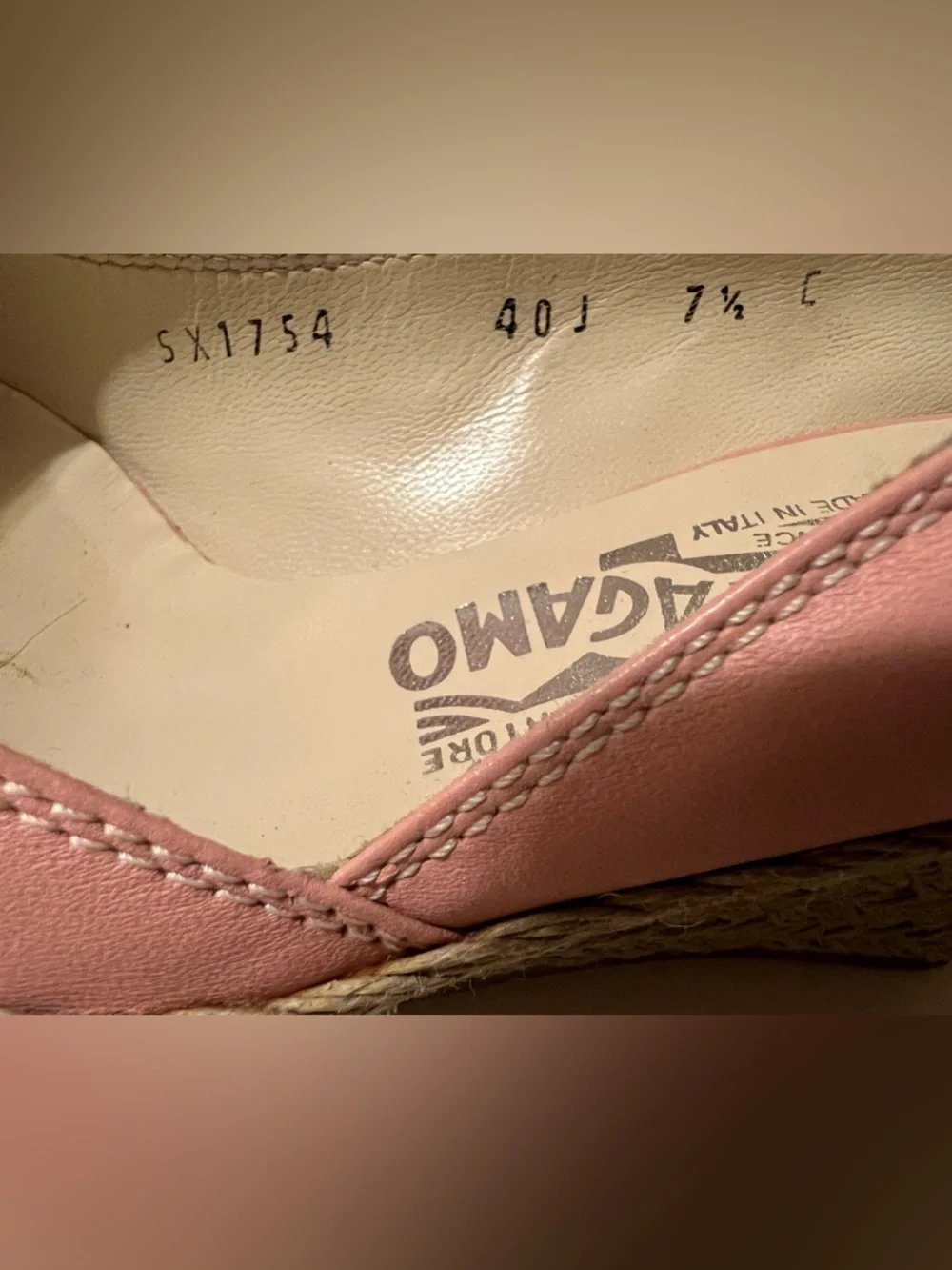 Salvatore Ferragamo 7 1/2 C  Pink Leather Bow Espadrille Wedges Shoes Pumps - Picture 13 of 13